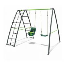 Steel Series Metal Children's Swing Set with Up and Over Wall - Double Swing Green - Rebo