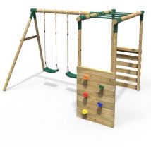Rebo - Wooden Children's Garden Swing Set with Monkey Bars - Double Swing - Venus Green