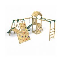 Wooden Climbing Frame with Swings, 2 Slides, Up & over Climbing wall and Monkey Bars - Brecon - Rebo