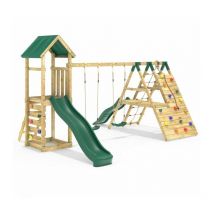 Wooden Climbing Frame with Swings, 6+8FT Slides & Climbing Wall - Hayes - Rebo