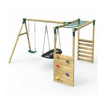 Wooden Garden Children's Swing Set with Extra-Long Monkey Bars - Double Swing - Sage Green - Rebo