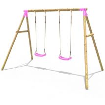 Rebo - Wooden Garden Swing Set with 2 Swings - Venus Pink