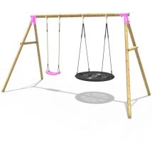 Rebo - Wooden Garden Swing Set with Standard and Large Nest Swings - Meteorite Pink