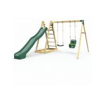 Children's Wooden Pyramid Activity Frame with Swings and 10ft Water Slide - Cora Linn - Rebo