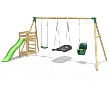 Wooden Swing Set plus Deck & Slide - Halley Green - Rebo