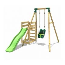 Wooden Swing Set plus Deck & Slide - Pluto Green - Rebo
