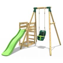 Wooden Swing Set plus Deck & Slide - Pluto Green - Rebo