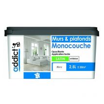 Addict - Peinture acrylique blanc satin opacifiante monocouche murs et plafonds, 2.5 l