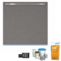 Receveur à carreler 120 x 120 cm Wedi Fundo Riolito Neo + barrette + bonde horizontale + kit d'étanchéité et colle 320