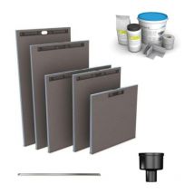 Receveur à carreler Wedi Fundo Riolito Neo + barrette de finition inox + bonde vertical + kit d'étanchéité 180 x 90 cm