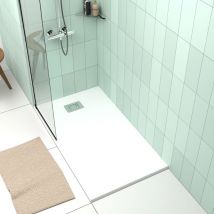 Receveur de douche 140x80x4 blanc avec grille en inox poli et bonde extra-plate Aquasani Base