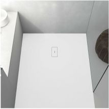 Receveur de douche 100 x 110 cm extra plat FUSION en résine surface ardoisée blanc