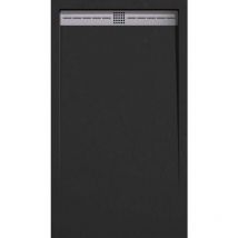 Receveur de douche 90x170 cm extra plat arco en résine surface ardoisée noir Grille inox