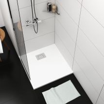 Aquasani - Receveur de douche 80x80x4 blanc antidérapant PN24 avec grille en inox poli et bonde extra-plate Bas