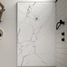 Receveur de douche 90x120 cm extra plat dekor en résine finition marbre blanc