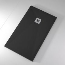 Receveur de douche 70x200 cm extra plat onda en résine surface ardoisée noir Grille inox