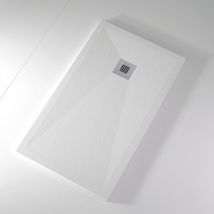 Receveur de douche 100x100 cm extra plat onda en résine surface ardoisée blanc Grille inox