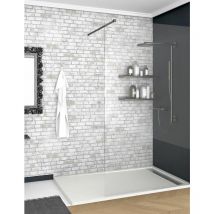 Receveur de douche à cadre latéral deluxe - Résine et charges minérales - Texture Ardoise - Antidérapante C3 - Fourni avec grille et siphon - Blanc