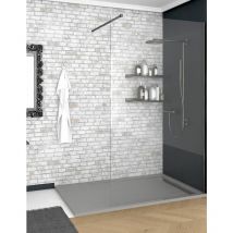 Ducha - Receveur de douche à cadre latéral deluxe - Résine et charges minérales - Texture Ardoise - Antidérapante C3 - Fourni avec grille et siphon