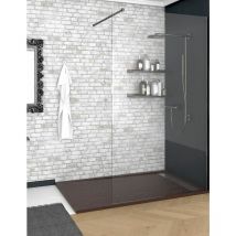 Receveur de douche à cadre latéral deluxe - Résine et charges minérales - Texture Ardoise - Antidérapante C3 - Fourni avec grille et siphon - Marron