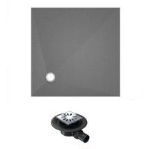 Wedi - Receveur de douche à carreler 90 x 90 Fundo Primo carré écoulement excentré + bonde horizontale