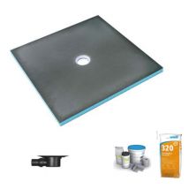 Wedi - Receveur de douche à carreler 90 x 90 Fundo Primo carré écoulement centrée + bonde horizontale + kit d'étanchéité + colle 320