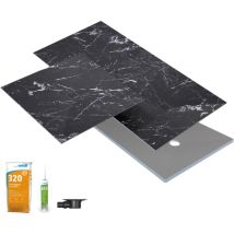 Receveur de douche à carreler 90 x 90 Wedi Fundo Primo + revêtement Top marble black + colle + bonde horizontale + kit étancheité