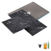 Receveur de douche à carreler 90 x 90 Wedi Fundo Primo + revêtement Top marble black + colle + bonde verticale + kit étancheité