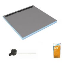 Receveur de douche à carreler 100 x 100 cm Wedi Fundo Riolito Neo écoulement horizontal + barrette de finition 70 cm + colle 320