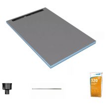 Receveur de douche à carreler 140 x 90 cm Wedi Fundo Riolito Neo écoulement vertical + barrette de finition 70 cm + colle 320