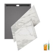 Receveur de douche à carreler 180 x 90 WEDI Fundo Riolito Neo + revêtement Top marble white + colle