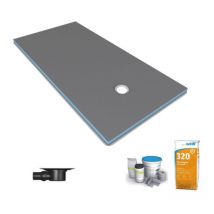 Receveur de douche à carreler 120 x 90 Wedi Fundo Primo écoulement excentré + bonde horizontale + kit d'étanchéité + colle 320