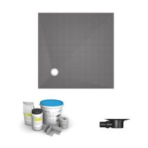 Receveur de douche à carreler 120 x 120 Wedi Fundo Primo carré écoulement excentré + bonde horizontale + kit d'étanchéité