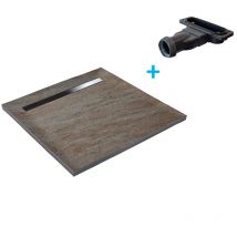 Receveur de douche caniveau en pierre naturelle - cuprus + natte étanche + siphon ultra plat - 90 x 90 cm