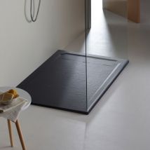 Receveur de douche extraplat noir 90x120 cm en Solidstone antidérapant texture ardoisée - Belize