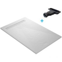 Receveur de douche caniveau ultra léger en résine imitation ardoise - blanc + natte étanche + siphon ultra plat - 120 x 80 cm