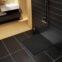 Otitec - Receveur de douche en acrylique noir - structure en pierre - carré - quanti - 90 x 90 - noir