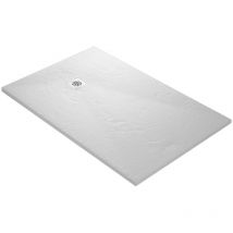 U-tile - Receveur de douche en résine ultra léger imitation ardoise - blanc + natte étanche + siphon 360° - 180 x 90 cm