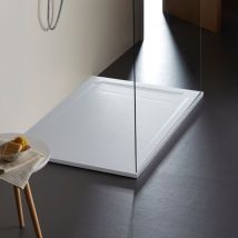 Godart - Receveur de douche extraplat blanc 80x120 cm en Solidstone antidérapant texture ardoisée - Belize