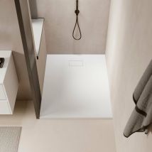 Receveur de douche 90 x 140 cm extra plat PIATTO en SoliCast surface ardoisée blanc