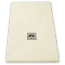 Receveur de douche 80 x 80 cm extra plat pure en résine surface ardoisée beige Grille inox