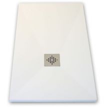 Receveur de douche 80 x 100 cm extra plat PURE en résine surface ardoisée blanc Grille inox