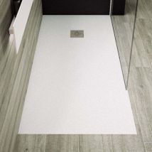 Mirlo - Receveur de douche 70 x 160 cm extra plat pure en résine surface ardoisée blanc Grille inox