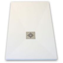 Mirlo - Receveur de douche 100 x 120 cm extra plat pure en résine surface ardoisée blanc Grille inox