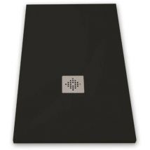 Receveur de douche 100 x 200 cm extra plat pure en résine surface ardoisée noir Grille inox