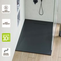 Resigres - Receveur de douche extraplat adicional - Texture Pizarra en Mineral Polyester Graphite - L100l160h2,8cm - résigrès