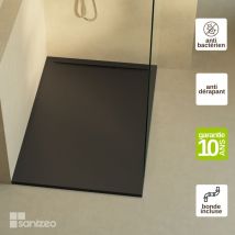Lavaberg - Receveur de douche extraplat ragnar - Texture Ardoise en Mineral Composite Noir - L80l80h3cm by Sanizeo