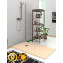 Receveur de douche extraplat - Résine et charges minérales - Texture Ardoise - Antidérapante C3 - Fourni avec grille et siphon - Beige 75X190 Ral 1015