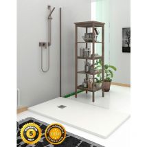 Receveur de douche extraplat - Résine et charges minérales - Texture Ardoise - Antidérapante C3 - Fourni avec grille et siphon - Blanc 90X090 Ral 9003