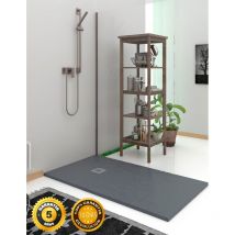 Receveur de douche extraplat - Résine et charges minérales - Texture Ardoise - Antidérapante C3 - Fourni avec grille et siphon - Gris ardoise 80X200